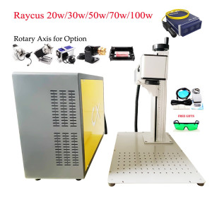 Raycus 20W 30W 50W 70W 100W Fiber Laser Metal Marking Machine Galvo Scanner Align Optical Rotary Axis Nameplate Ring Engraver