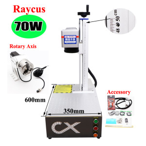 70W Raycus Fiber Laser Metal Ring Marking Machine With Rotary Axis For Engraver Business Card Silver Gold Metal Cutting Machine