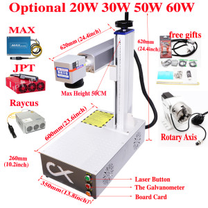 50W JPT Fiber Laser Marking Machine Raycus MAX 20w 30w Stainless Steel Engraver Metal Cutting Silver Gold with Rotary Axis