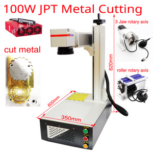 JPT 100W Fiber Laser Metal Cutting Machine for Metal Engraving Marking Cut 1mm Metal with Attachment 3 Jaw / Roller Rotary Axis