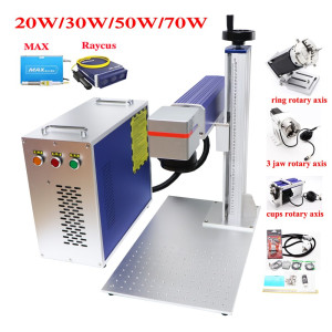 Split Fiber Laser 20W 30W 50W 70W Raycus MAX Metal Marking Machine Laser Engraving with Rotary Axis for Metal Plastic Engraver