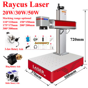 RAYCUS Fiber Laser Marking Machine 50W 30W 20W Stainless Steel Gold Silver Glass PCB Laser Engraver Engraving with Rotary Axis