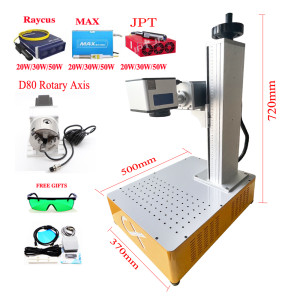 Raycus 50W 30W 20W Fiber Laser Marking Machine D80 Rotary Stainless Steel Jewelry Ring Engraver for Gold Silver Metal Cutting