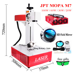 JPT MOPA M7 100W 60W Fiber Laser Metal Cut Colorful Marking Printer Engraver Machine with Ring Rotary Axis for Gold Silver