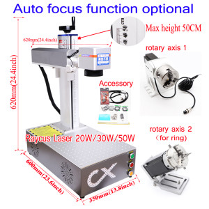 Auto Focus 50W Raycus Fiber Laser Marking Machine 30W 20W Metal Engraver Nameplate Engraving Carving with Galvo Scanner Align